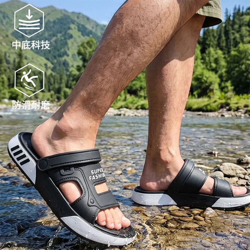 2026 Summer Outdoor Waterproof Slippers Men Eva Soft Lightweight Platform Beach Sandles Male Thick Sole Non Slip Fishing Slides