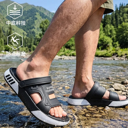 2026 Summer Outdoor Waterproof Slippers Men Eva Soft Lightweight Platform Beach Sandles Male Thick Sole Non Slip Fishing Slides