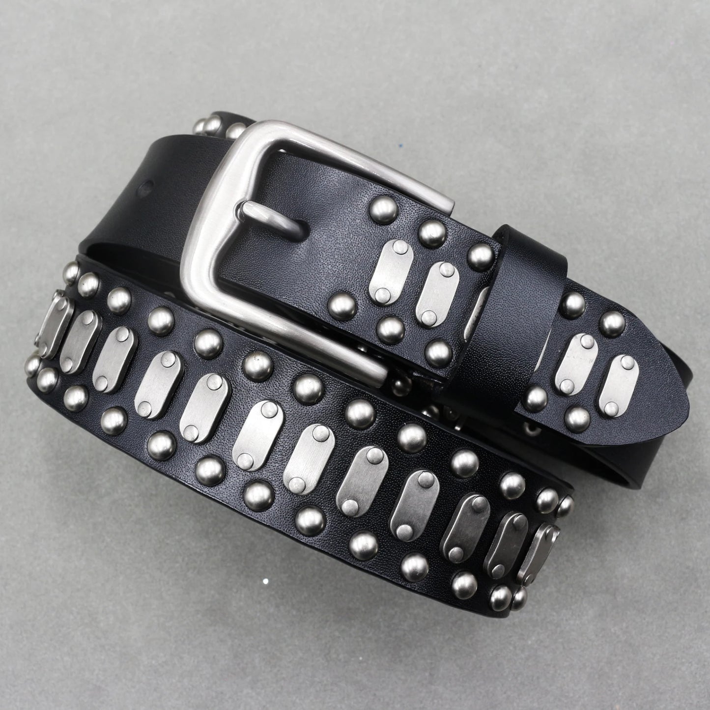 Metal Rivet Cowboy Belt Genuine Leather Cowskin Men Belt Punk Rivet Jeans Belts For Men Ceinture Homme Cinturones Hombre