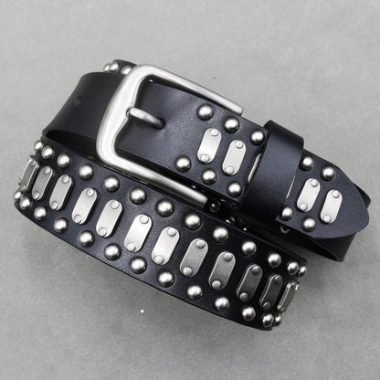 Metal Rivet Cowboy Belt Genuine Leather Cowskin Men Belt Punk Rivet Jeans Belts For Men Ceinture Homme Cinturones Hombre