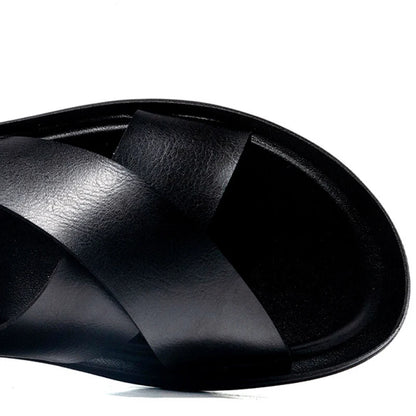 Men Summer Shoes Italian Leather Slippers Outdoor Men High Quality Big Size 38-47 Beach Flip Flops Slip on Men's Sandals MSH038