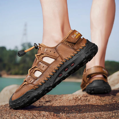 Anti-collision Toe Mens Soft Sole Summer Flats Sandals New Slippers Breathable Beach Shoes Outdoor Casual Shoe Large Size 38-48