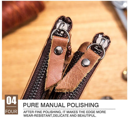 BULLCAPTAIN retro leather men's wallet leather zipper buckle short money wallet card holder coin purse RFID wallet QB06