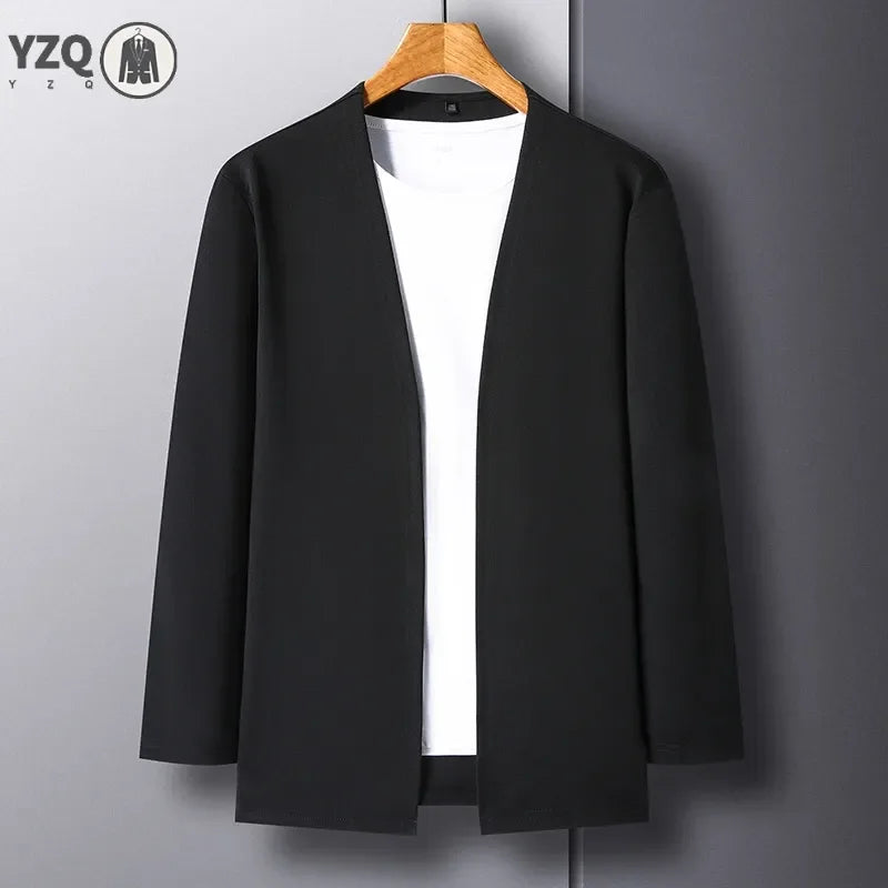 New Men's Casual Solid Color Long Sleeved Cardigan Cloak Spring and Autumn Fashionable Comfortable Top
