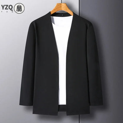New Men's Casual Solid Color Long Sleeved Cardigan Cloak Spring and Autumn Fashionable Comfortable Top