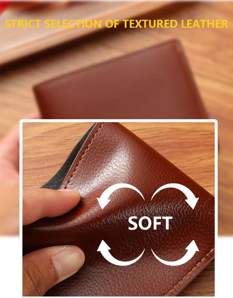 New Men's Short Frosted Leather Wallet Multi-Slot Coin Pocket Photo Holder Small Men's Wallet