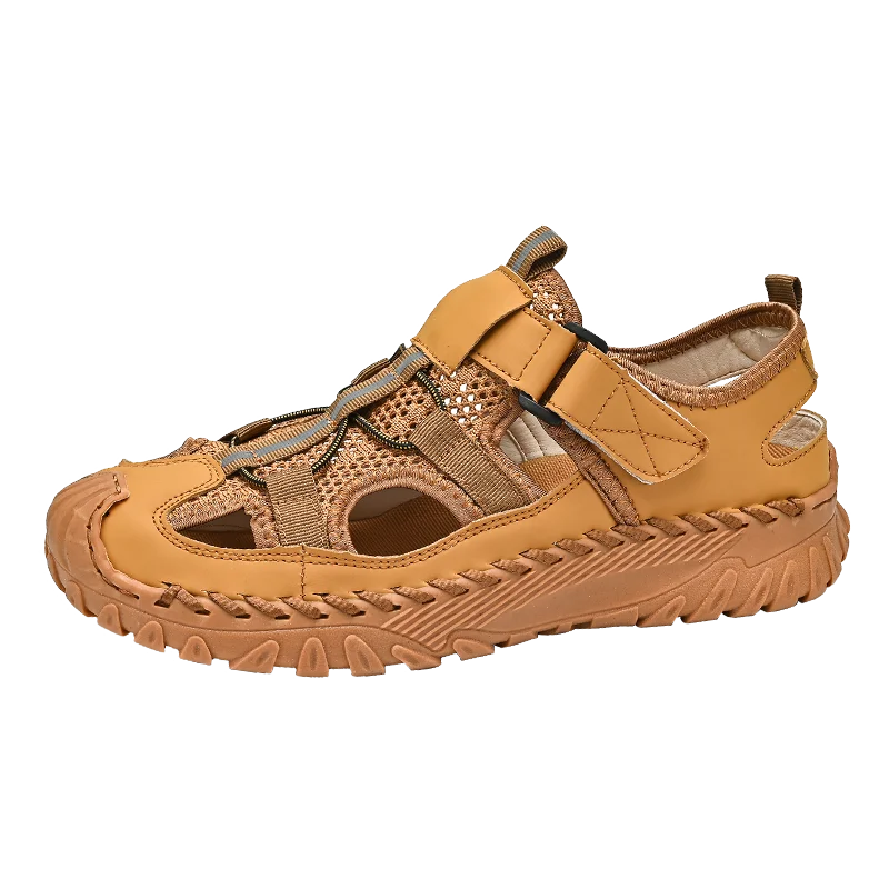 Men Outdoor Protective Toe Sandals Hollow Breathable Mesh Upper Quick Dry Lining Non Slip Walking Camping Driving Casual Shoes