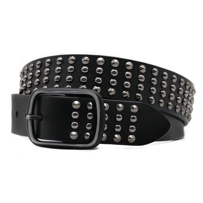 Men Belt Punk Rivet Jeans Belts For WOMEN  NEW Metal Rivet Cowboy Belt Genuine Leather Cowskin