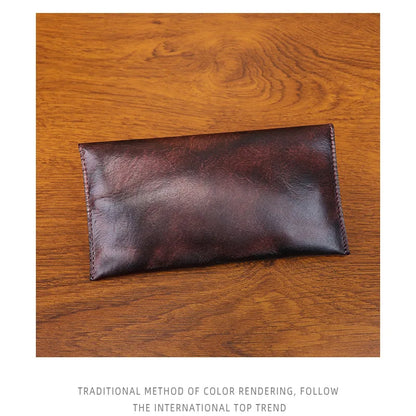 Genuine Leather Men Handmade Wallet High Quality Retro Handbag Simple Phone Pocket Card Bag Big Capacity Male Purses