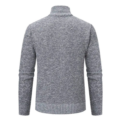 Mens Sweaters Jacket Full Zip Fleeced Sweater Cardigan Plaid Stand Collar Sweaters Coat Autumn Winter Homme Clothes