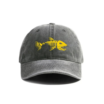 Fishbone Baseball Cap Summer Distressed Dad Hats Men Women Outdoor Casual Printed Fishing Skeleton Fish Bone Caps