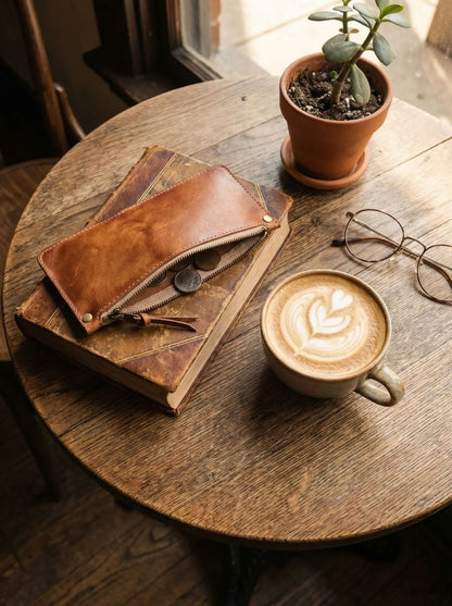 High Quality Genuine Leather Retro Men Wallet Handmade Handbag Phone Pocket Simple Card Bag Big Capacity Soft Male Purses