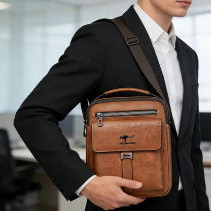 Compact Men's Leather Crossbody Bag, Lightweight Shoulder Bag with Multiple Pockets, Ideal for Travel and Commute Rugged Men's