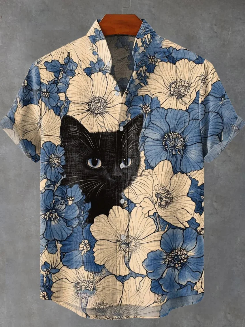 Men's Linen Short Sleeve Shirt 3D Octopus Print Floral Text Beach Party Sportswear High Quality Clothing