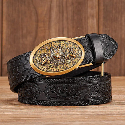 3.5cm Fashion Embossing Retro Male Belts for Men Business Split Leather Belt Dragon Pattern Automatic Buckle Strap