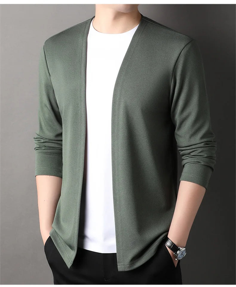 Spring Autumn Knit Cardigan Men Fashion Solid Color Stand Collar Slim Fit Comfortable Casual Men's Korean Knitted Sweater Jacket