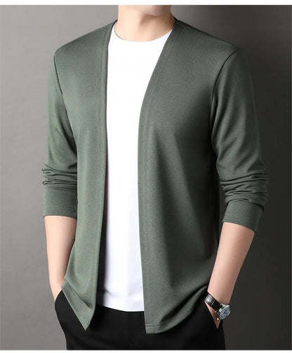 Spring Autumn Knit Cardigan Men Fashion Solid Color Stand Collar Slim Fit Comfortable Casual Men's Korean Knitted Sweater Jacket