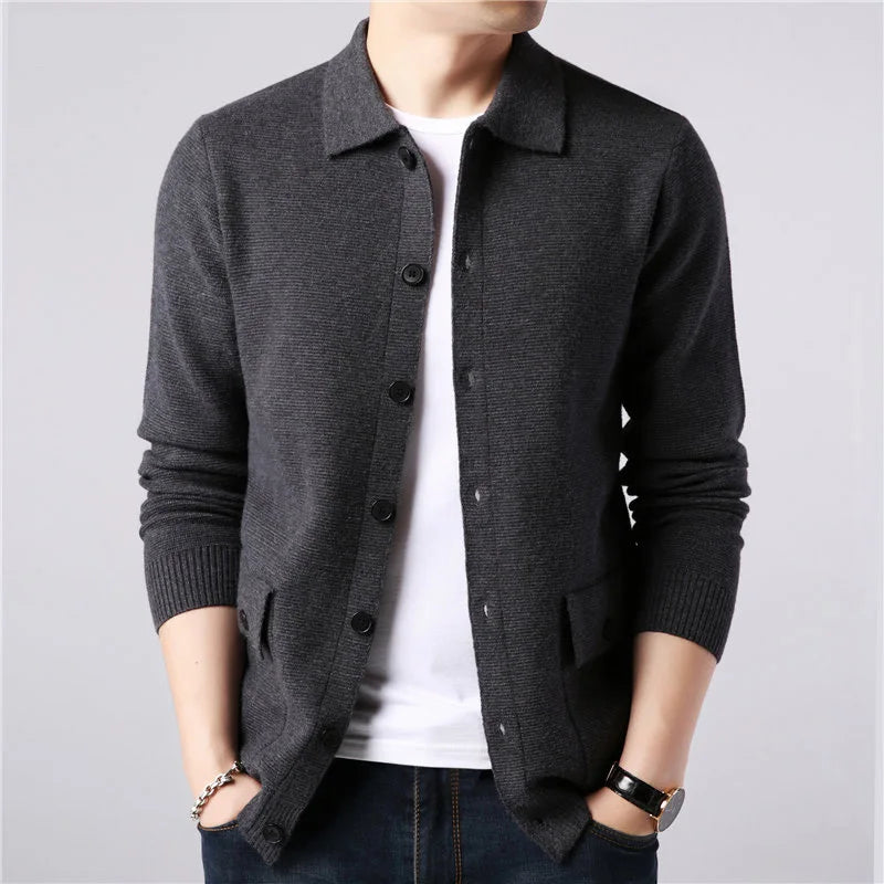 High Quality Cardigan Men Knitting Sweaterscoat Autumn Winter Casual Sweater Jackets Solid Turn Down Collar Knitted Cardigan Man
