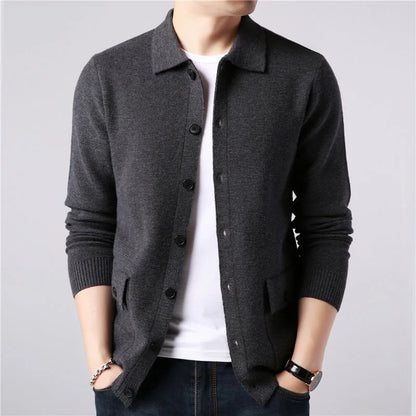 High Quality Cardigan Men Knitting Sweaterscoat Autumn Winter Casual Sweater Jackets Solid Turn Down Collar Knitted Cardigan Man
