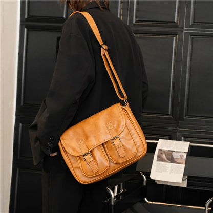 Fashion Japan Style Men's Messenger Bag Soft PU Leather Crossbody Messenger Bag Men Satchels Crossbody Bag Mens Shoulder Bags