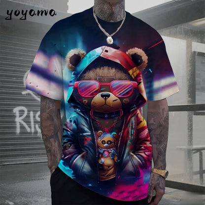 Men's T-Shirts Hip Hop Bear Pattern 3D Print Men's Clothing Summer New Streetwear Oversized Unisex T-Shirt Harajuku Men Clothes