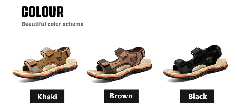 Brand Summer Men's Sandals Genuine Leather Men Slippers Gladiator Men Beach Sandals Soft Comfortable Outdoors Wading Shoes 38-47