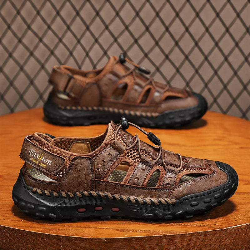 Anti-collision Toe Mens Soft Sole Summer Flats Sandals New Slippers Breathable Beach Shoes Outdoor Casual Shoe Large Size 38-48