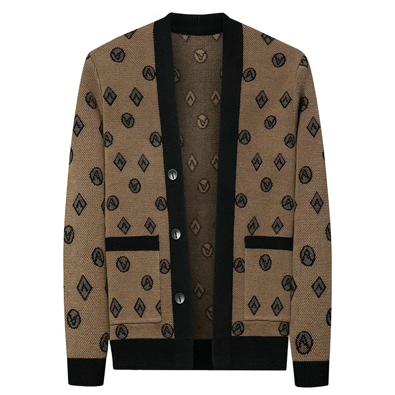 Brand Autumn Jacquard Knitted Cardigan Jackets Men Casual Business Sweater Coats Fashion Button Cardigans Men Clothing M-4XL