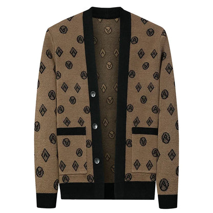 Brand Autumn Jacquard Knitted Cardigan Jackets Men Casual Business Sweater Coats Fashion Button Cardigans Men Clothing M-4XL