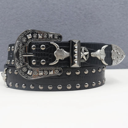 2025 New Bull head  Rivet Belt Metal Pyramid Belt Men and Women Punk Hardware Jeans Belt Y2K Designer  Women's