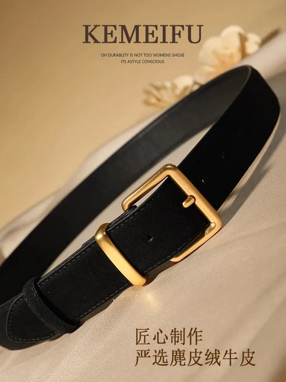 Fashion Suede Cowhide Womens Belts Genuine Leather Luxury Designer Belt Slim Waist Dresses Jeans Girdle