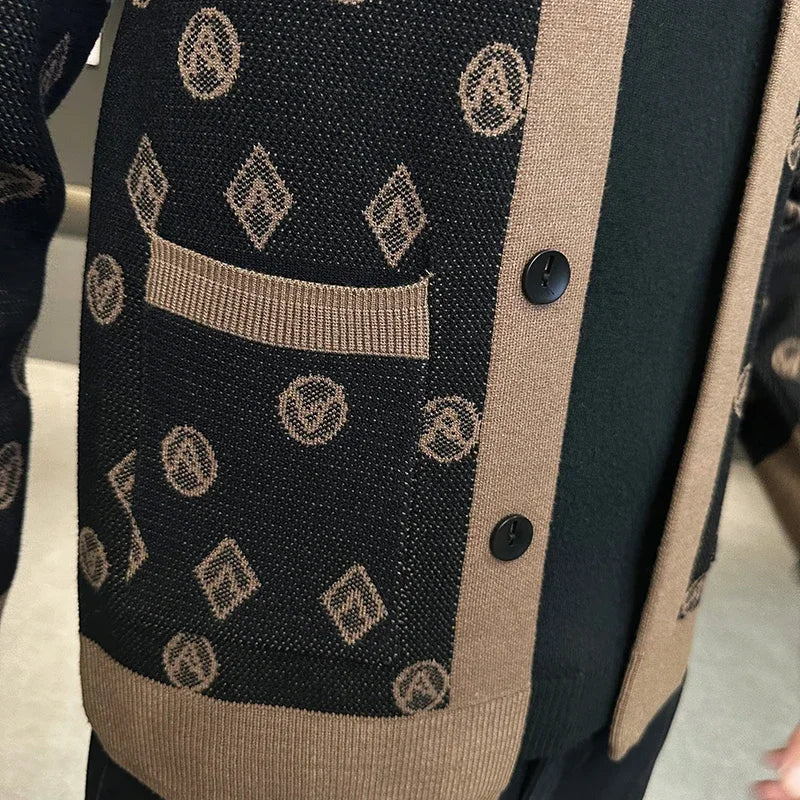 Brand Autumn Jacquard Knitted Cardigan Jackets Men Casual Business Sweater Coats Fashion Button Cardigans Men Clothing M-4XL