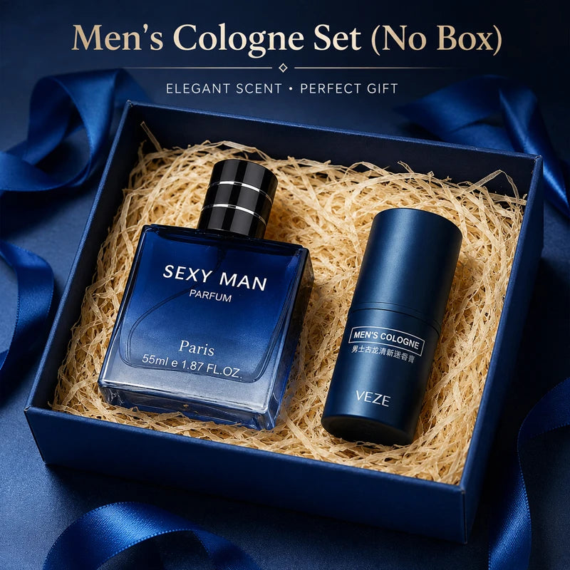 2PCS Men's Cologne Set No Box Long Lasting Fresh Marine Perfume Spray + Solid Cologne Portable Travel Gift for Men