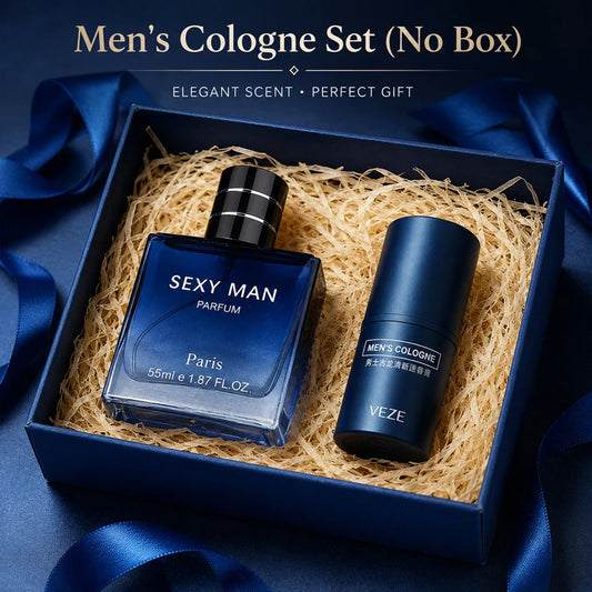 2PCS Men's Cologne Set No Box Long Lasting Fresh Marine Perfume Spray + Solid Cologne Portable Travel Gift for Men