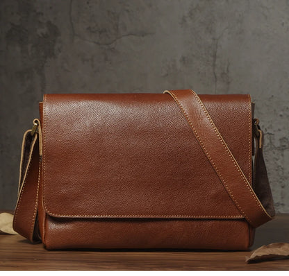 NUKA Men's Genuine Leather Shoulder Bag Retro Original Cowhide Horizontal Crossbody Deluxe Flap Messenger Bags For 11 Inch Ipad