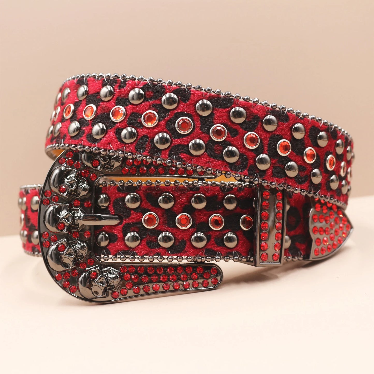 Punk Skull Leopard Rhinestones Belt Diamond Bling Men Western Cowgirl Cowboy Luxury Strap Studded Belts