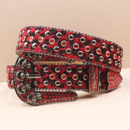 Punk Skull Leopard Rhinestones Belt Diamond Bling Men Western Cowgirl Cowboy Luxury Strap Studded Belts