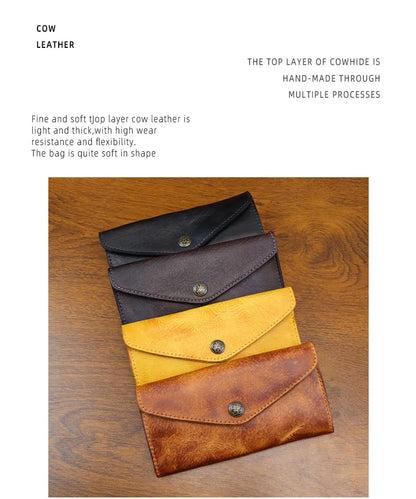 Genuine Leather Retro Men Handmade Wallet Handbag High Quality Phone Pocket Simple Card Bag Big Capacity Male Purses