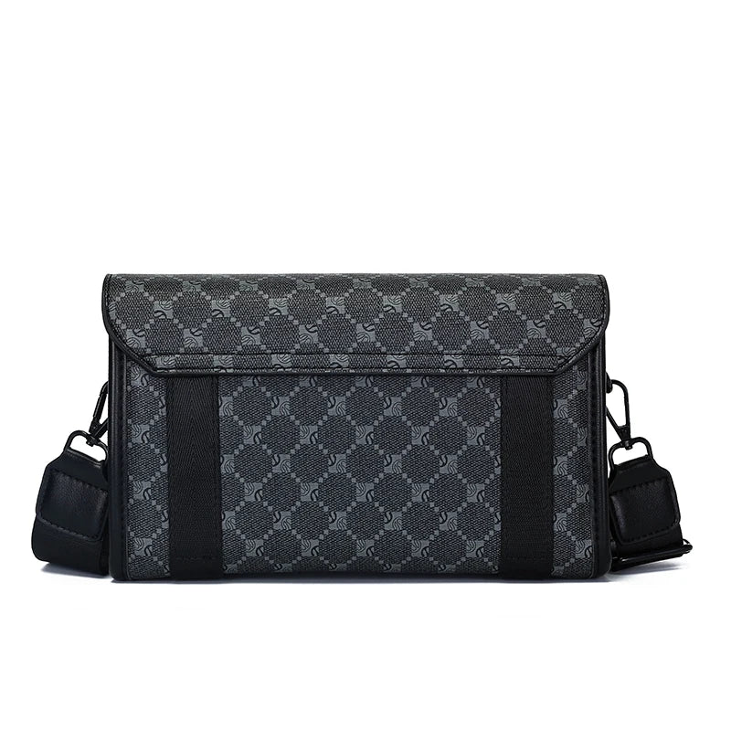 Men's Classic Printed Crossbody Bag – Gray Geometric Pattern Sling Bag with Buckle Closure Ideal for Daily Commute & Casual Wear