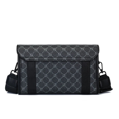 Men's Classic Printed Crossbody Bag – Gray Geometric Pattern Sling Bag with Buckle Closure Ideal for Daily Commute & Casual Wear