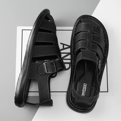 Summer New Men's Sandals High Quality Leather Roman Shoes Men Casual Beach Shoes Luxury Hollow Out Sandalias Male Big Size 38-48