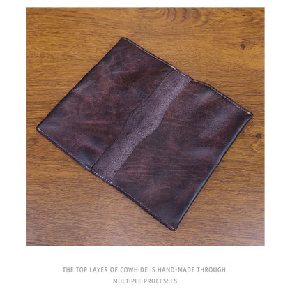 Large Capacity Men Wallet Vintage Genuine Cow Leather Handbag Card Holder Phone Pocket High Quality Handmade Male Money Clips