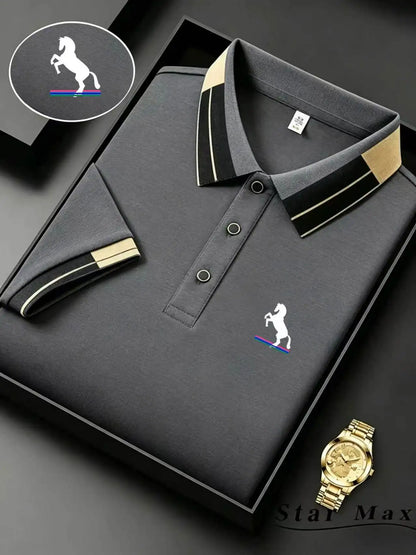 Men's Luxury Short Sleeve Polo Shirt with Horse Embroidery Milan Style Summer Casual T Shirt Men Business Brand Clothing