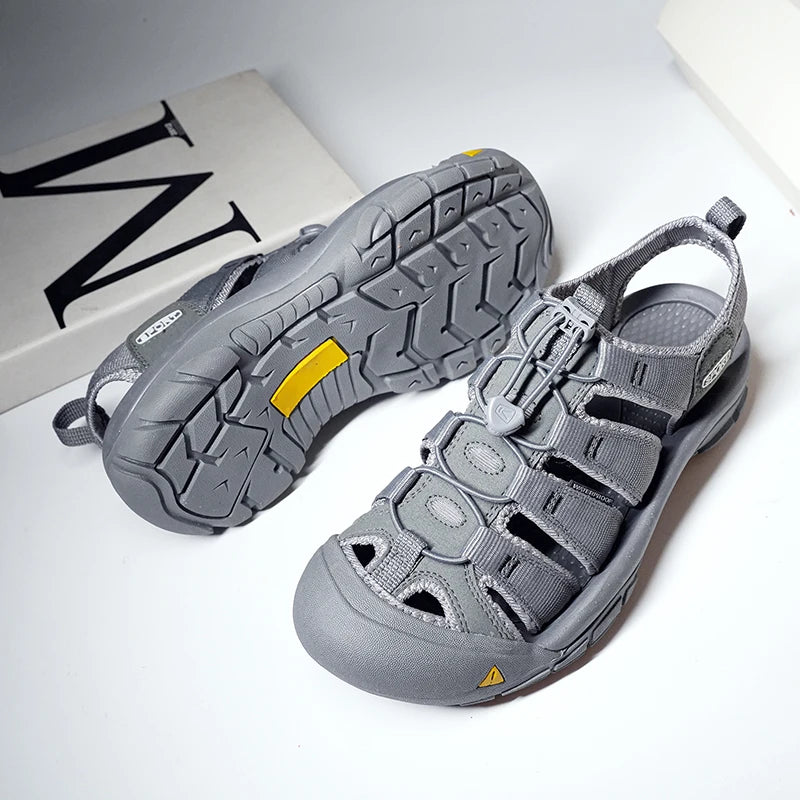 Outdoor Summer Men Sandals Leather Mens Casual Shoes Non-Slip Male Beach Shoes Anti-collision Toe Roman Flats Flip-flops 38-48