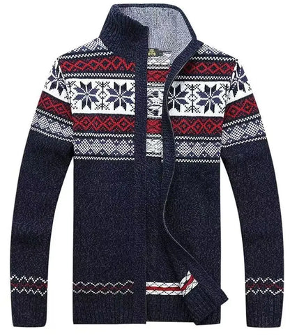 Men's Long Sleeve Zip Up Patterned Knit Cardigan Nordic Style Colorful Sweater Coat Ideal for Cold Winter Days Casual Wear