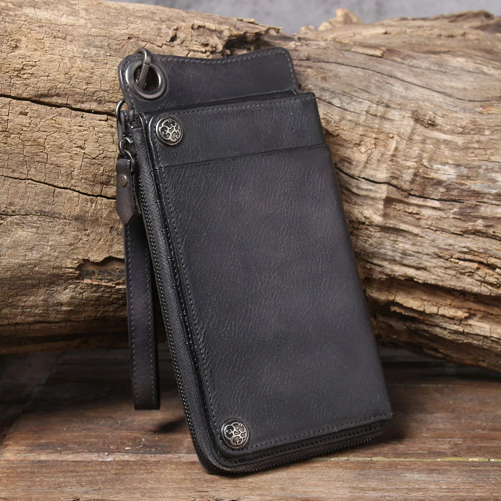S.WORKER Full Grain Leather Long Wallet Men's Clutch Bag Genuine Leather Classic Purse Card Holder For Men
