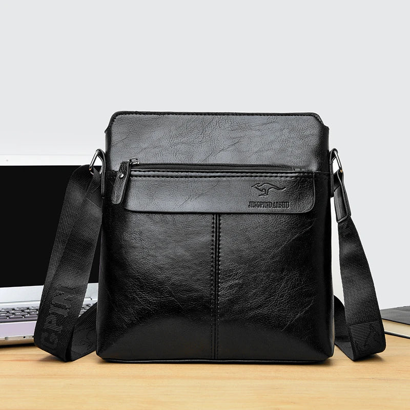 Men's Business Casual Backpack, Single-Shoulder Crossbody Pu Leather Briefcase, Multi-Compartment Large Capacity