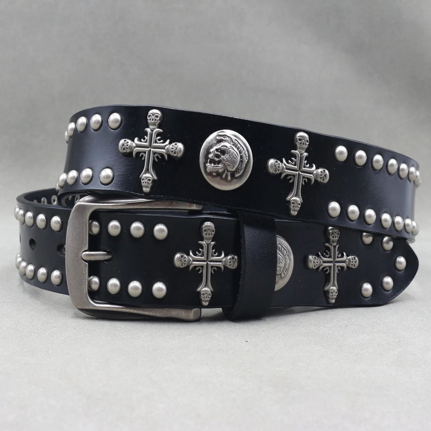 Designer Brand Belt Men Rivet Real Leather Pin Belt Male Black Rock Genuine Leather Cowhide Luxury Punk Belt Jeans