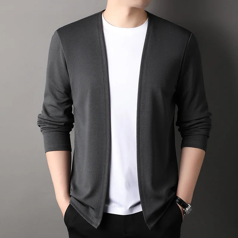 Spring Autumn Knit Cardigan Men Fashion Solid Color Stand Collar Slim Fit Comfortable Casual Men's Korean Knitted Sweater Jacket