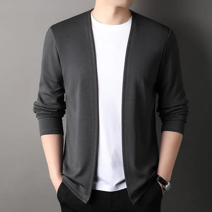 Spring Autumn Knit Cardigan Men Fashion Solid Color Stand Collar Slim Fit Comfortable Casual Men's Korean Knitted Sweater Jacket